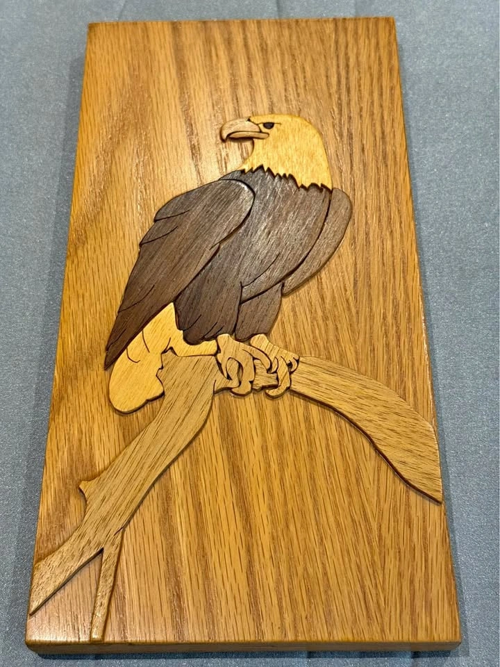 Handcrafted Intarsia Wood Bald Eagle Wall Plaque