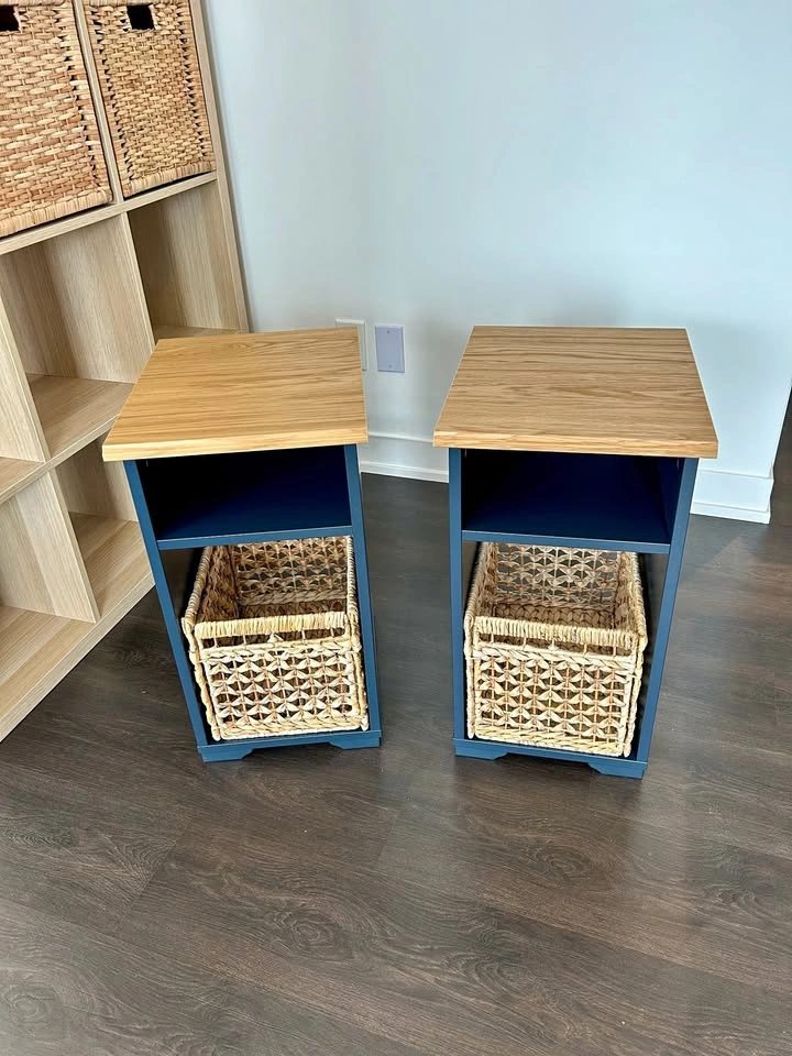 IKEA SKRUVBY Nightstands / Side Tables + Baskets – Pair
