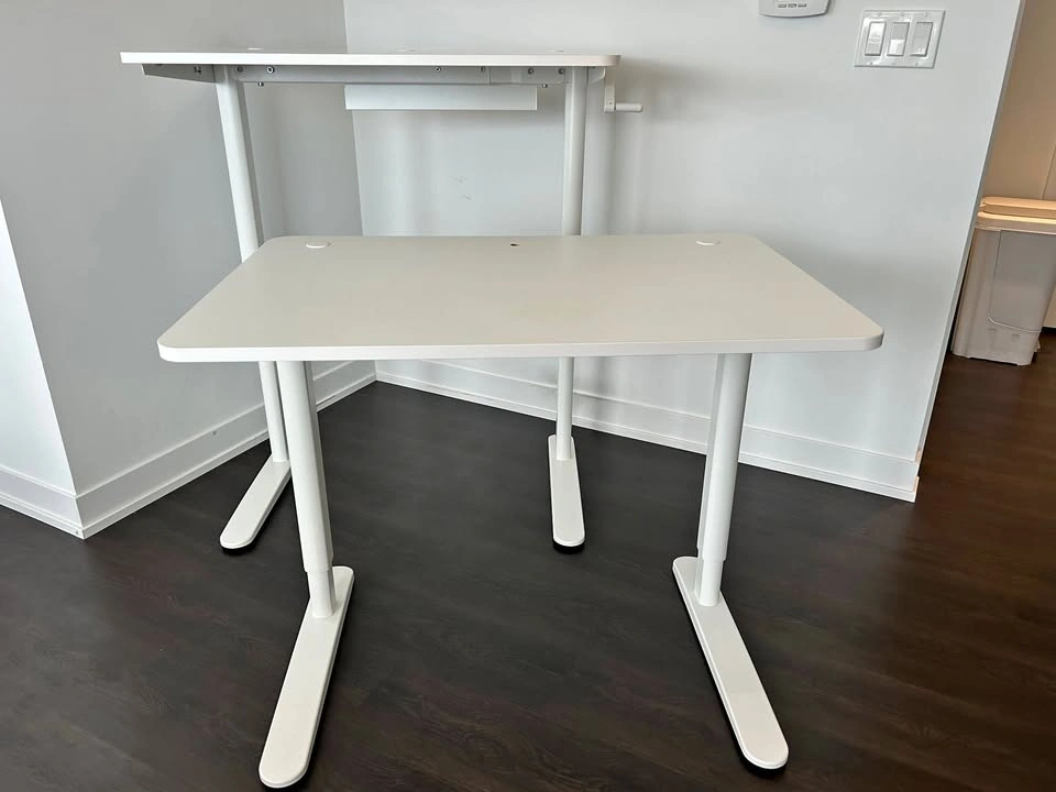 2 x IKEA RELATERA Sit/Stand Desks – White, 90 × 60 cm