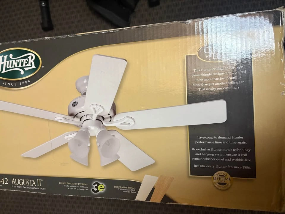 Hunter Augusta II 52” Ceiling Fan with Light - Brand New Sealed - photo 2