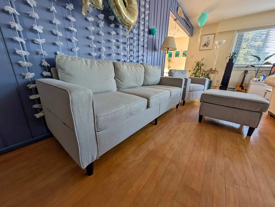 2 Pieces Living Room Sofa Couch Set with Movable Storage Ottoman