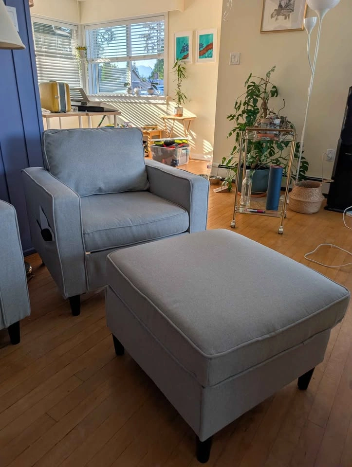 2 Pieces Living Room Sofa Couch Set with Movable Storage Ottoman - photo 2