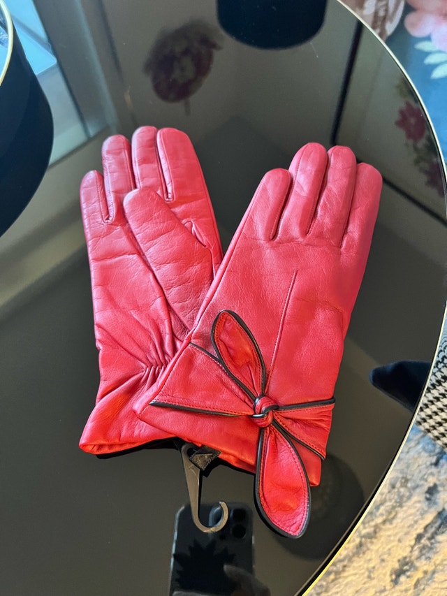 Brand New Never Worn Red Leather Gloves
