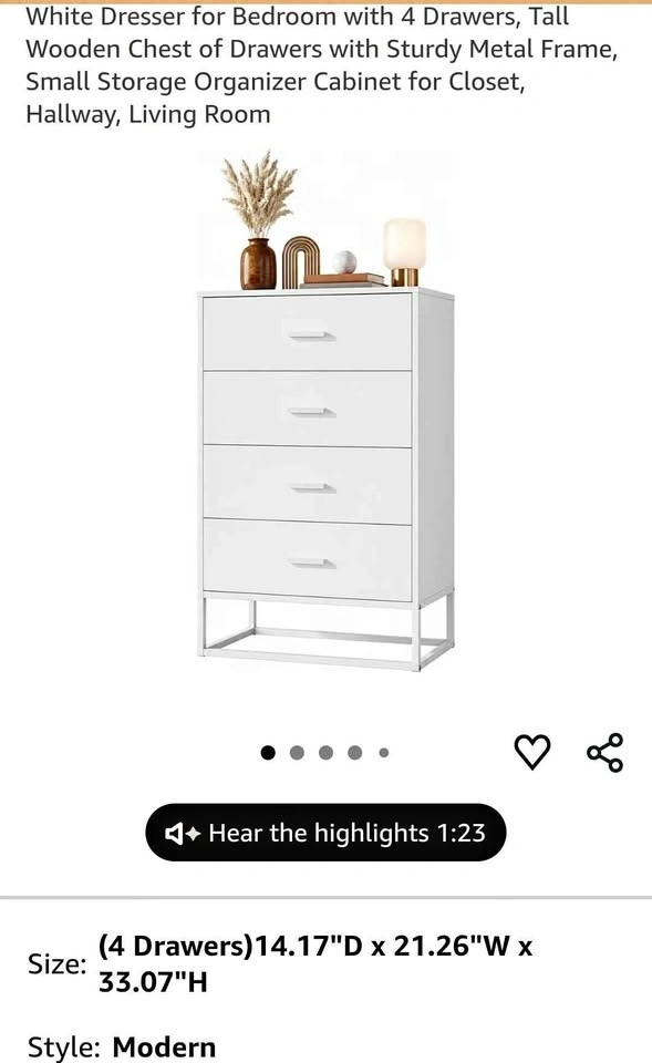 White Dresser with 4 Drawers