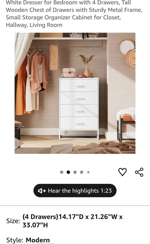 White Dresser with 4 Drawers - photo 3
