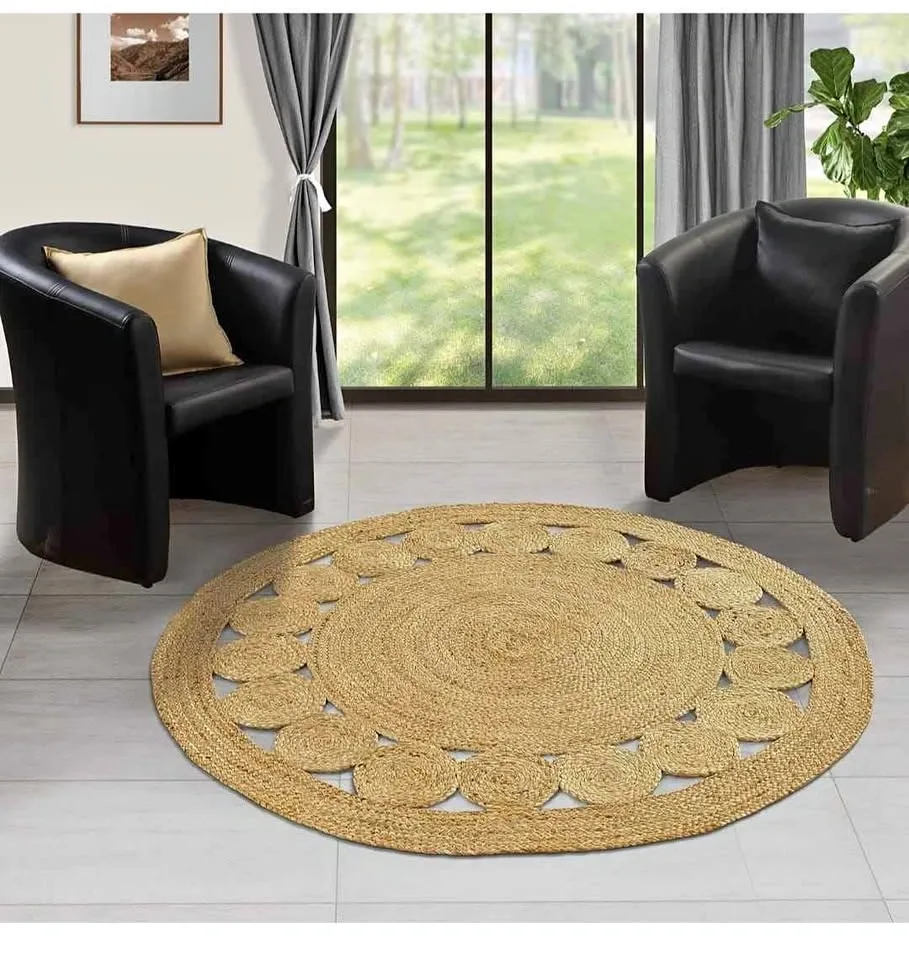 Brand new Round Jute Area Rug 5ft Natural Fiber Handmade
