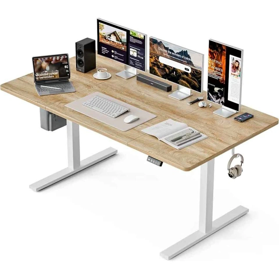 63x32 Extra-Deep Electric Standing Desk - Oak