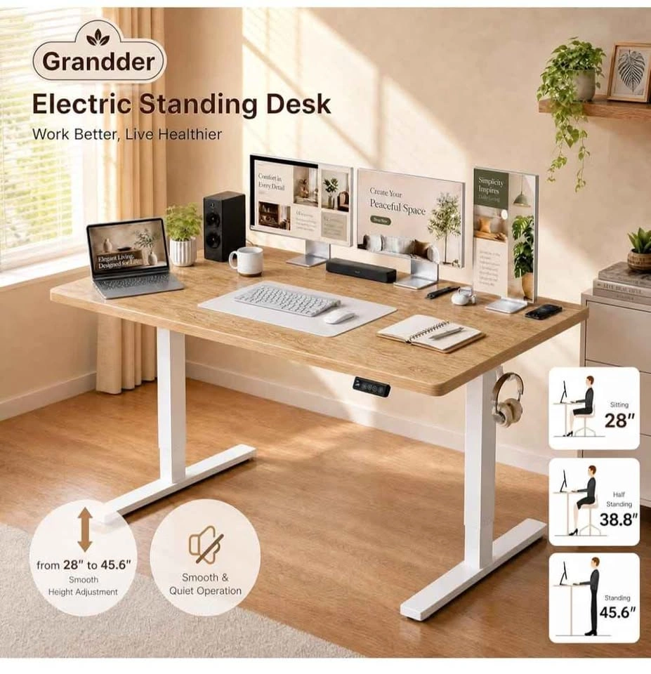 63x32 Extra-Deep Electric Standing Desk - Oak - photo 2