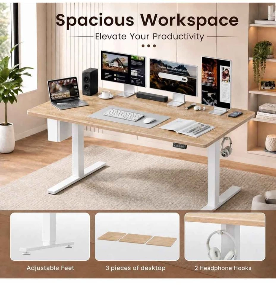 63x32 Extra-Deep Electric Standing Desk - Oak - photo 3