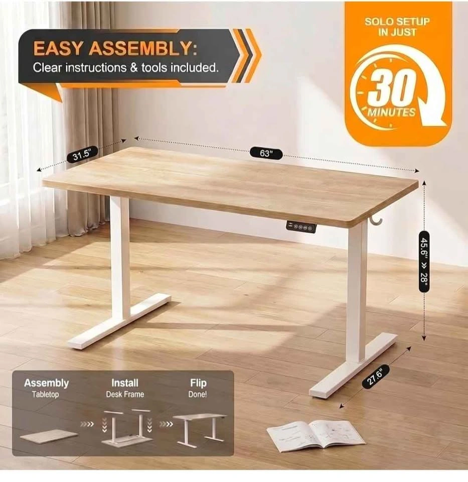 63x32 Extra-Deep Electric Standing Desk - Oak - photo 4