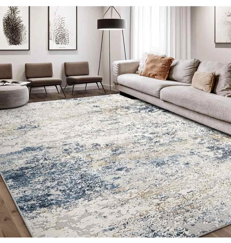 Modern 10x14 Washable Area Rug - Neutral Beige/Blue