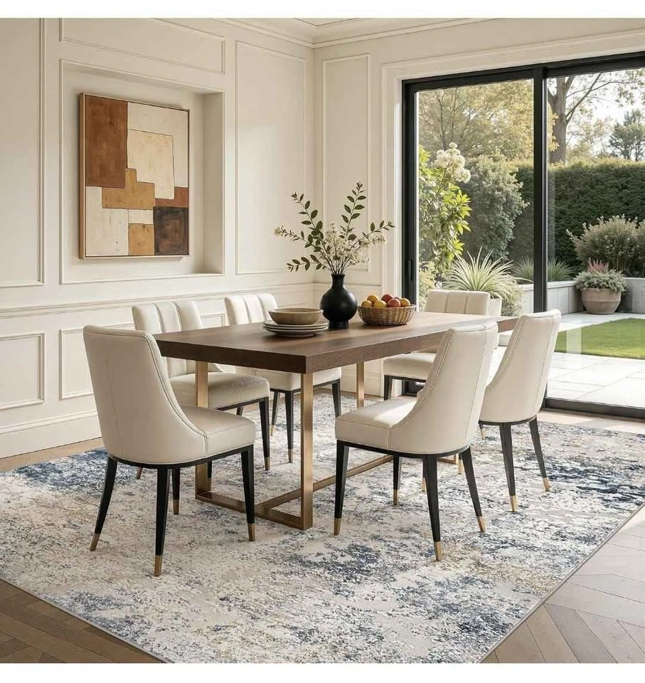 Modern 10x14 Washable Area Rug - Neutral Beige/Blue - photo 2