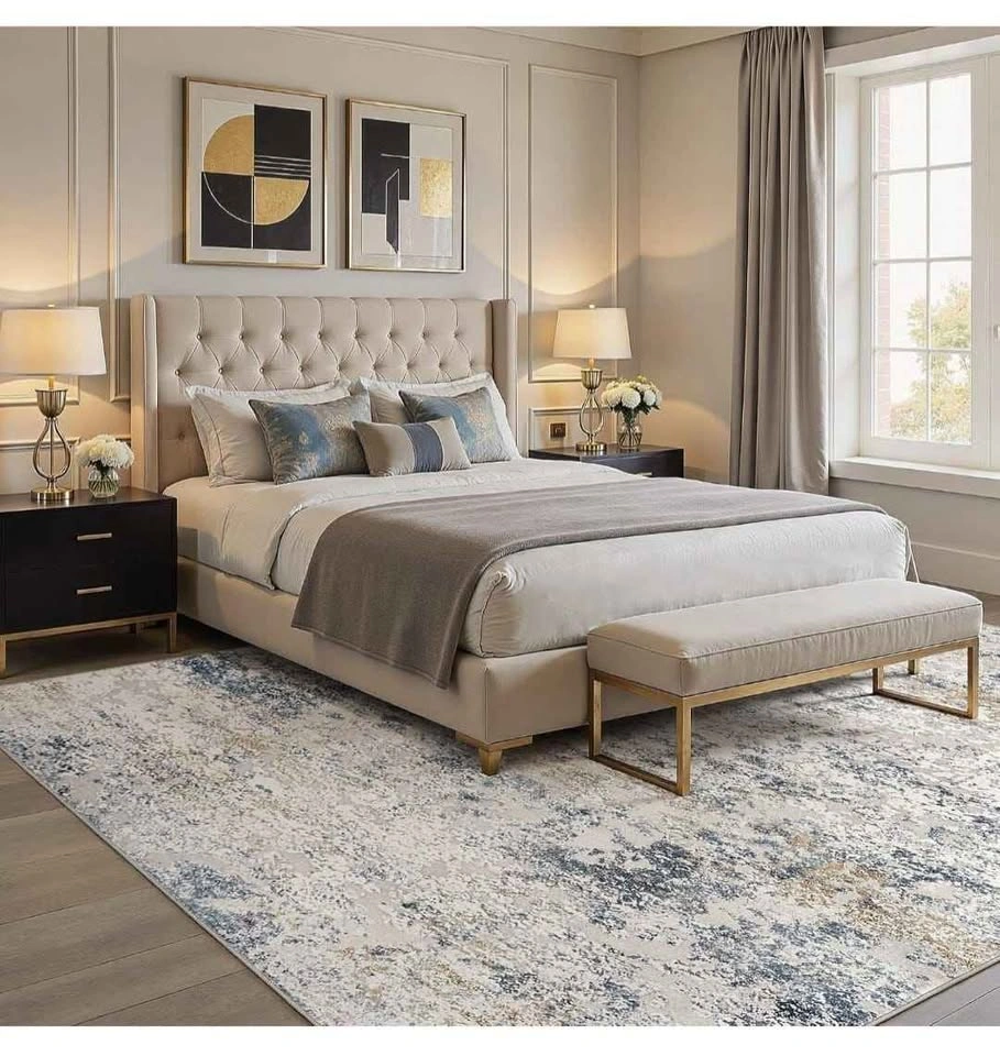 Modern 10x14 Washable Area Rug - Neutral Beige/Blue - photo 4