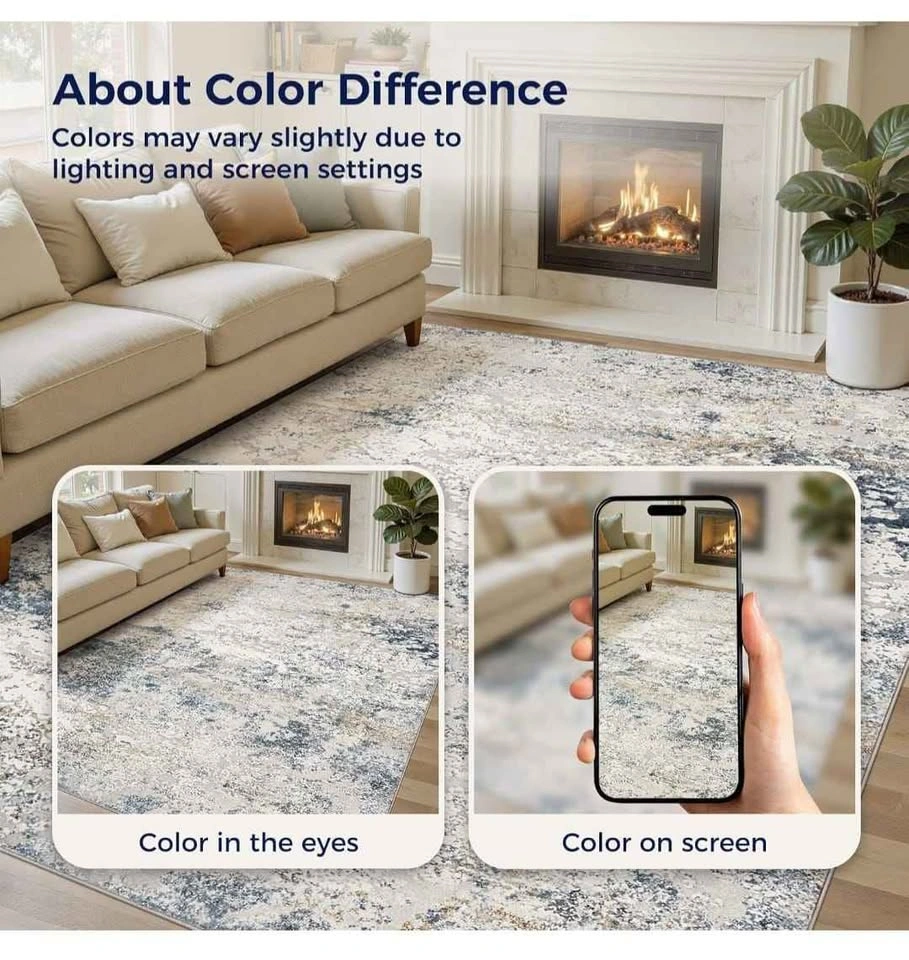 Modern 10x14 Washable Area Rug - Neutral Beige/Blue - photo 5