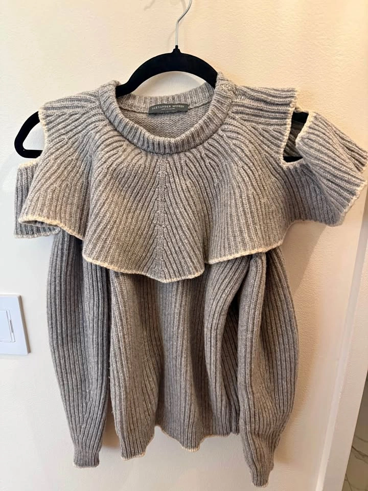 Alexander McQueen Cold Shoulder Ruffle Knit Sweater