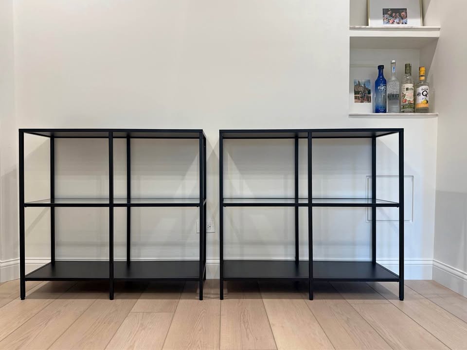 2x Ikea VITTSJÖ Shelf unit, black-brown/glass, 39 3/8x36 5/8 "