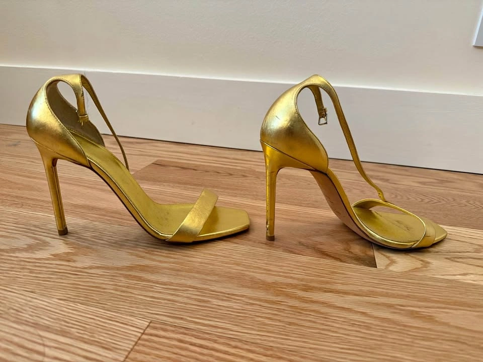 Saint Laurent Amber Metallic Gold Leather Sandals Size 40.5