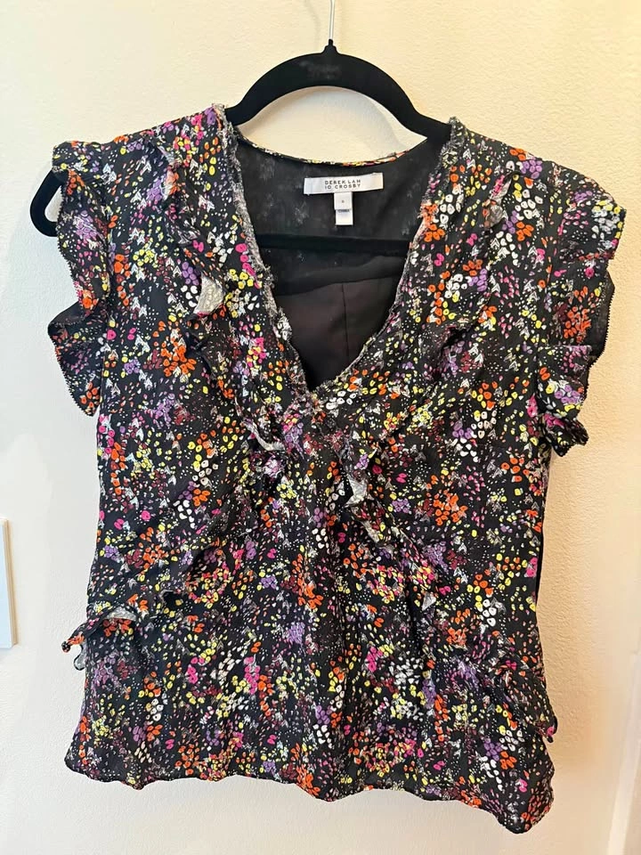 Derek Lam 10 Crosby Floral Ruffle Silk Top Size 0