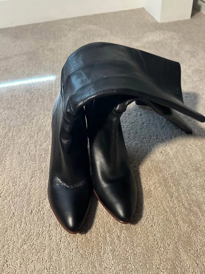 Custom Handmade Black Leather Knee-High Block Heel Boots Size 41 - photo 4