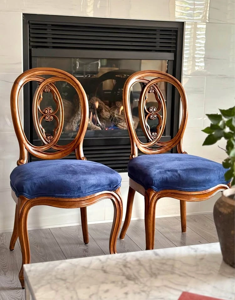 Antique French Walnut Balloon Back Dining Chairs (5)