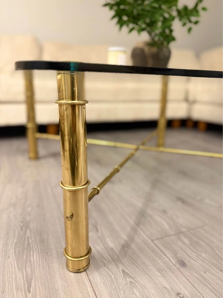 VINTAGE FAUX BAMBOO BRASS AND GLASS MCM COFFEE TABLE! - photo 4