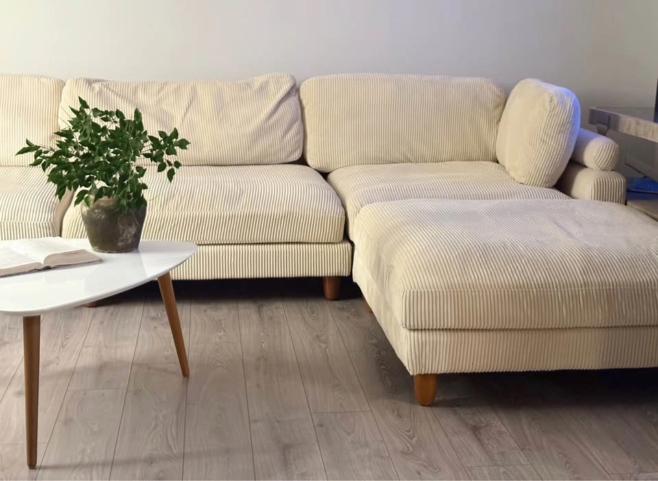 GORGEOUS LARGE WHITE CORDUROY MODULAR SECTIONAL SOFA! - photo 2