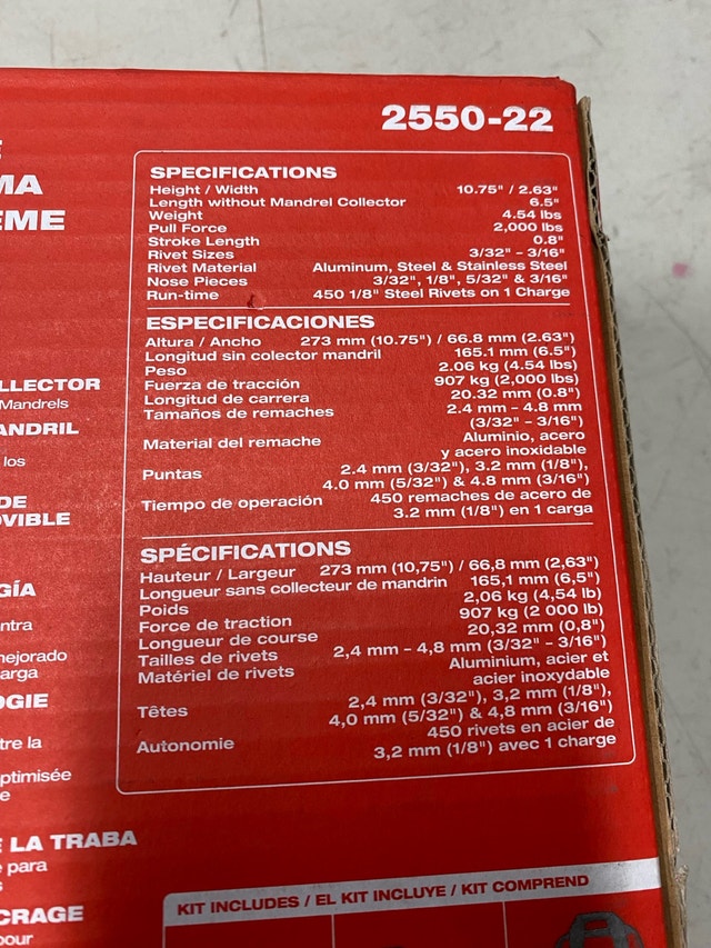 Milwaukee 2550-22 M12 Rivet Tool Kit Brand New in Box - photo 5