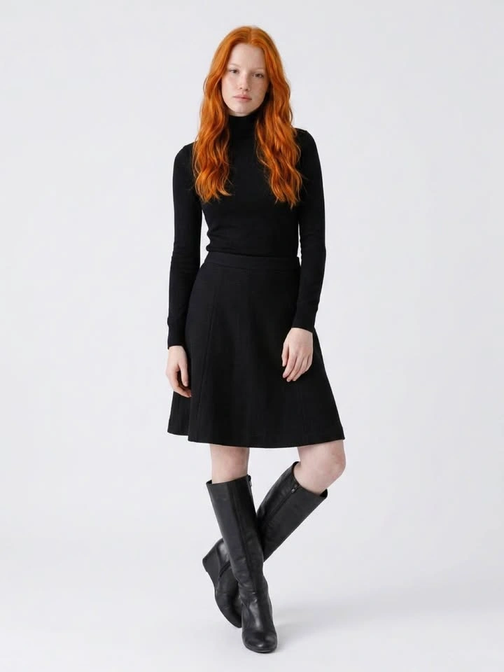 Black Leather Knee-High Wedge Boots – Size 7 - photo 2