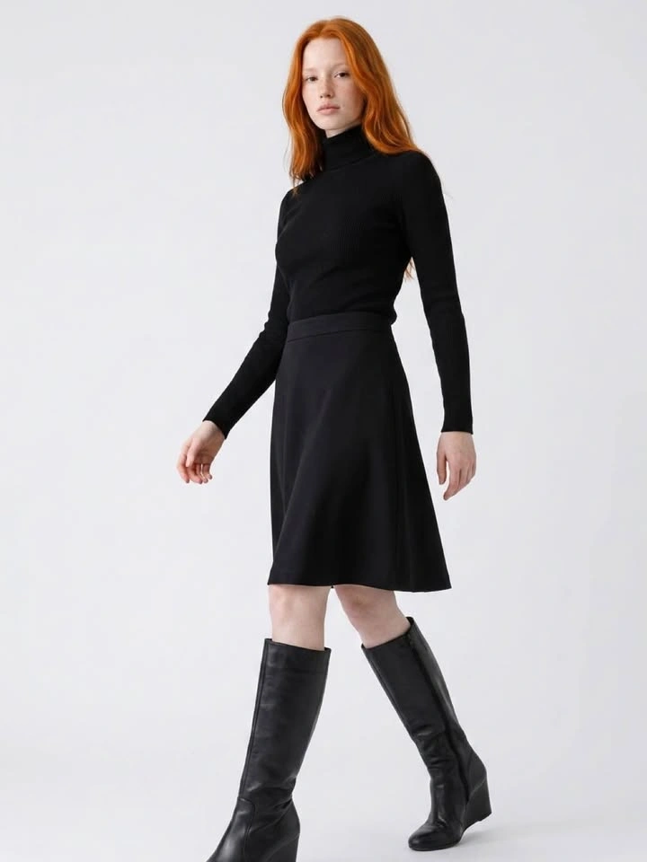 Black Leather Knee-High Wedge Boots – Size 7 - photo 3