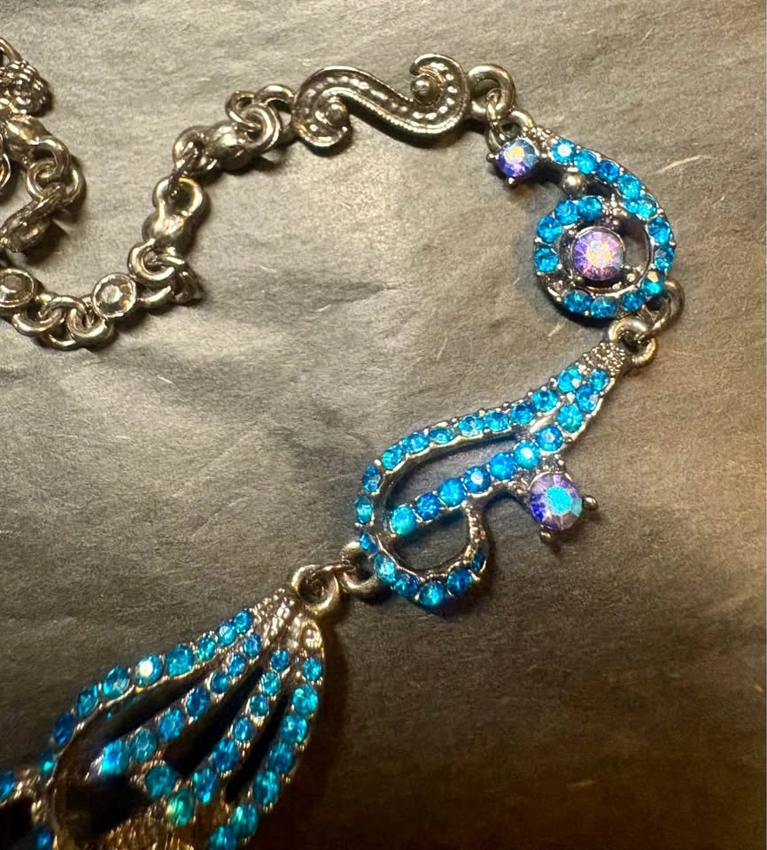 Turquoise & Purple Rhinestone Statement Necklace and Earrings Se - photo 4