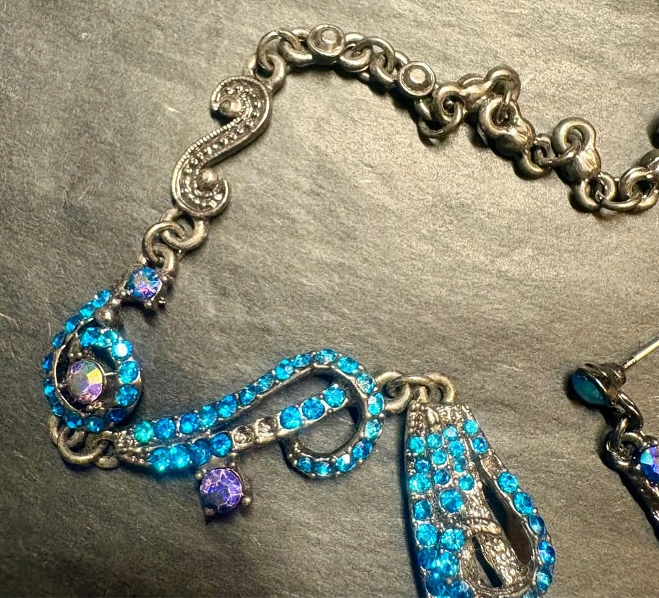 Turquoise & Purple Rhinestone Statement Necklace and Earrings Se - photo 5
