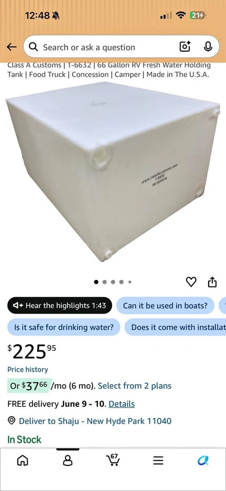 Class A Customs 66 Gallon RV / Mobile Detailing Water Tank
