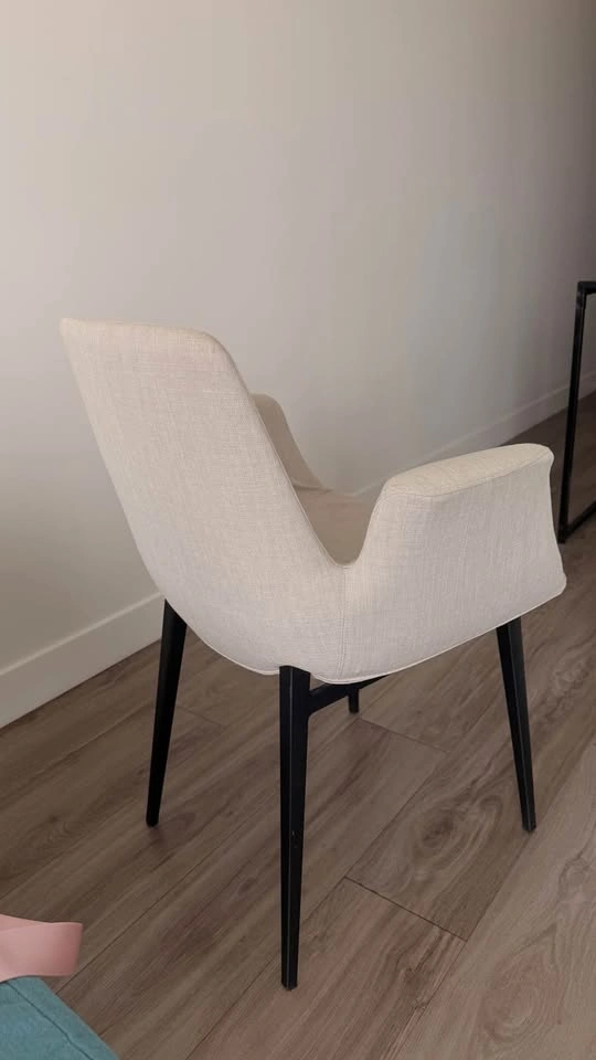 Pair of Beige Upholstered Armchairs with Black Metal Legs - photo 2