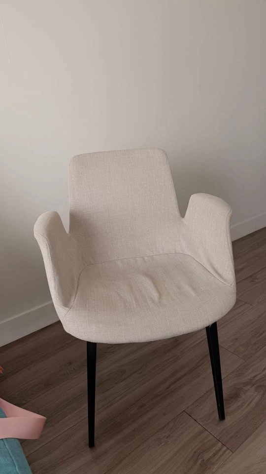 Pair of Beige Upholstered Armchairs with Black Metal Legs - photo 4