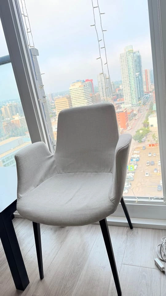 Pair of Beige Upholstered Armchairs with Black Metal Legs - photo 5