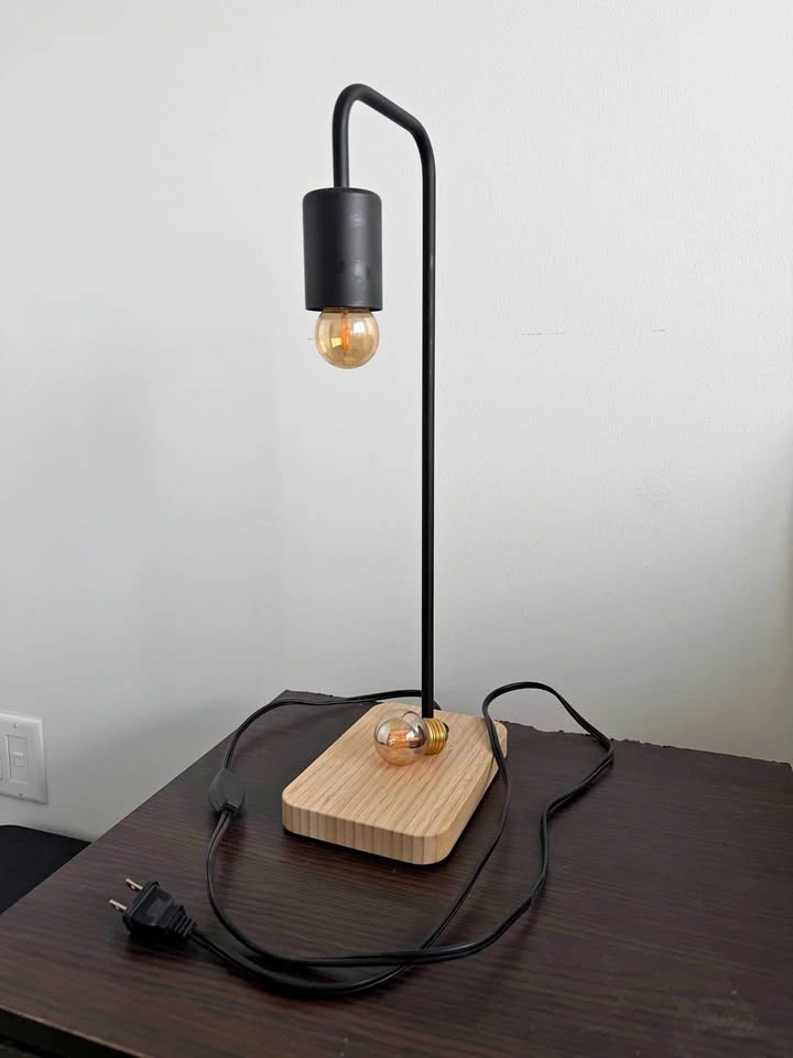 Industrial Metal and Wood Desk Lamp with extra bulb