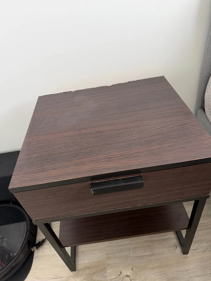 Modern Dark Wood Grain Nightstand with Metal Frame - photo 2