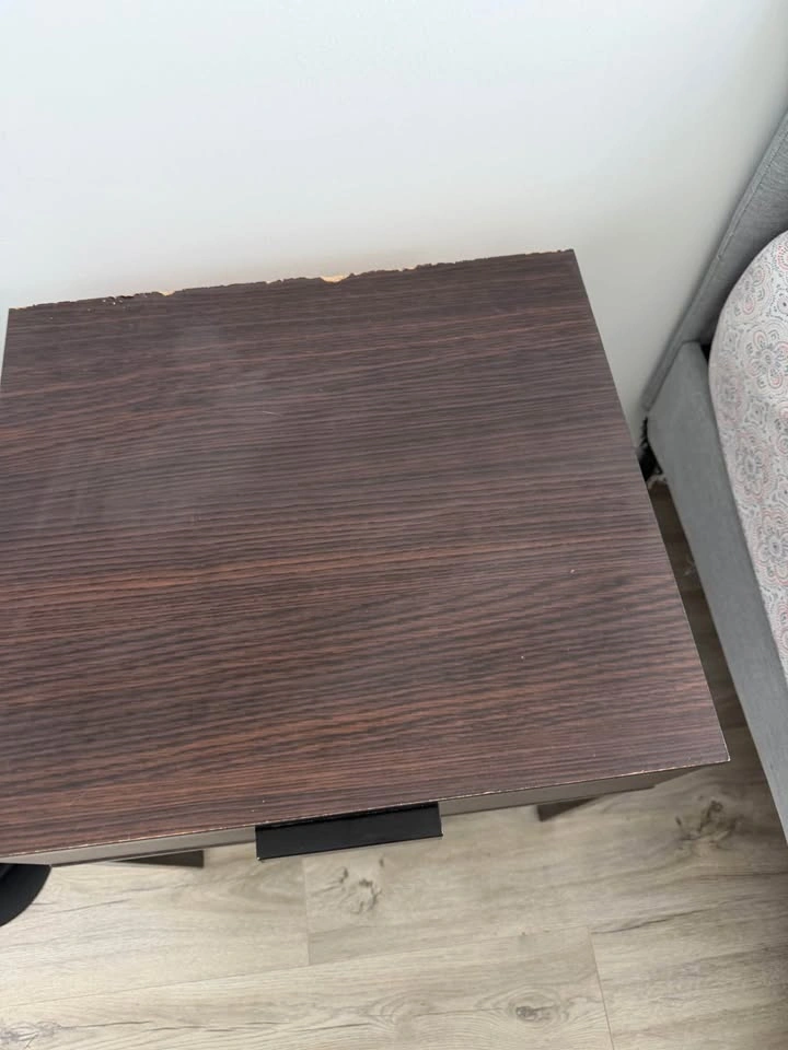 Modern Dark Wood Grain Nightstand with Metal Frame - photo 3