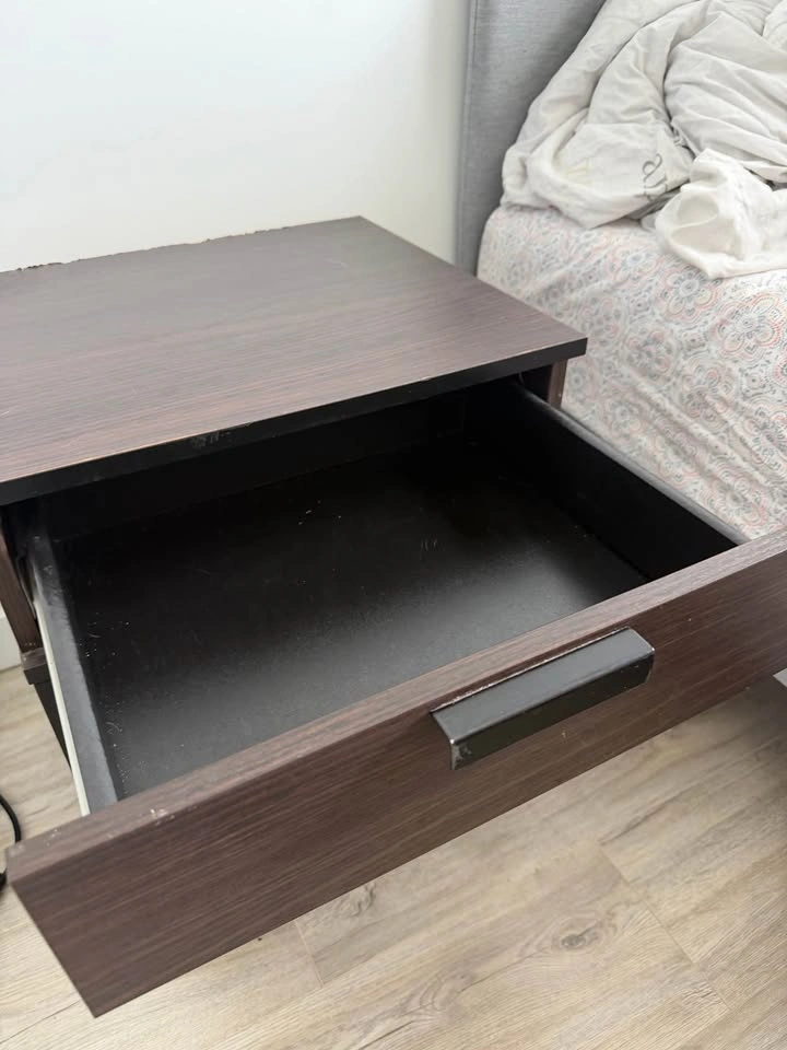 Modern Dark Wood Grain Nightstand with Metal Frame - photo 4