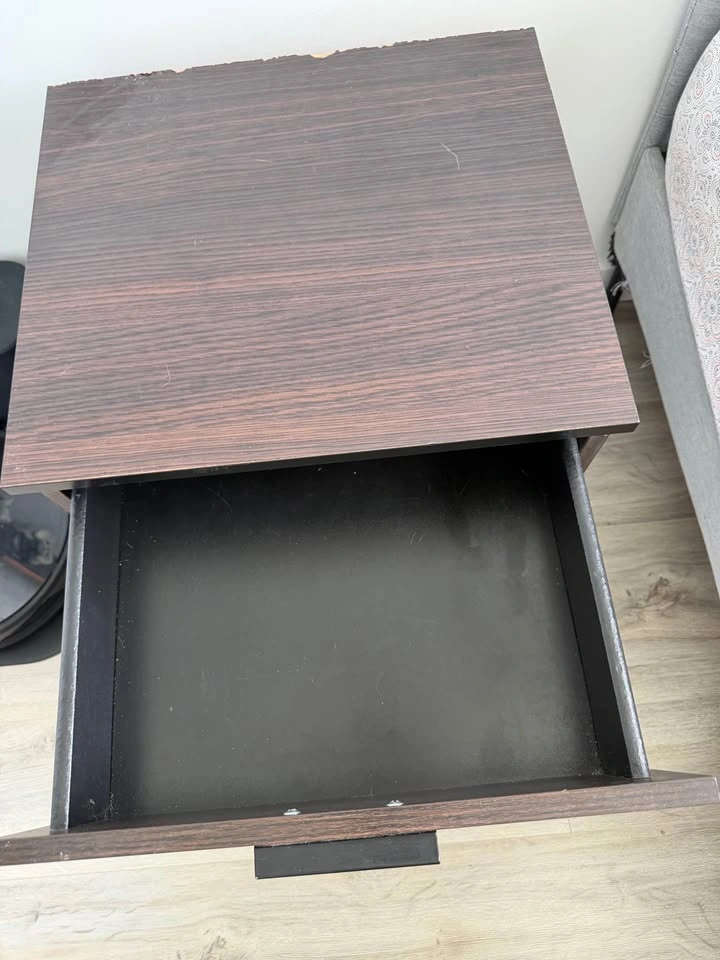 Modern Dark Wood Grain Nightstand with Metal Frame - photo 5
