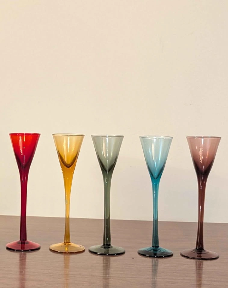 Vintage Rainbow Cordial Shot Glasses - Bombay Liqueur Set of 5