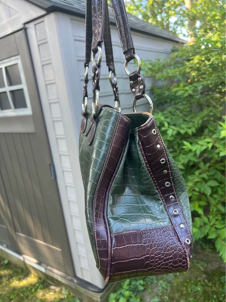 Green and Brown Faux Crocodile Shoulder Bag - photo 4