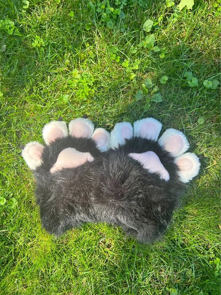 Black and White Furry Cosplay Paw Gloves