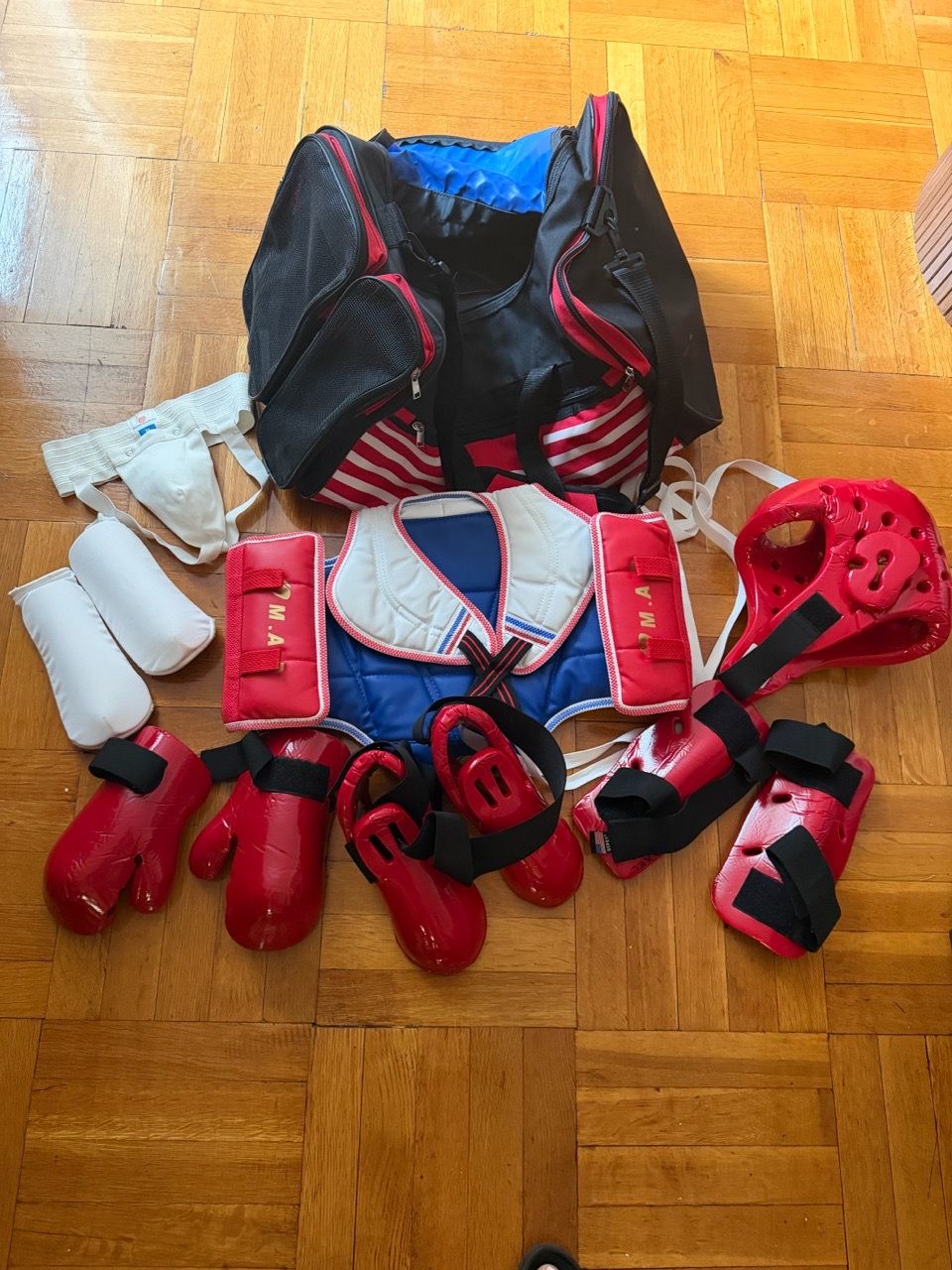 Kids Red Taekwondo Sparring Gear Set with Carry Bag