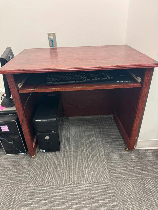 Small Solid Wood Desk with Locking Wheels and Keyboard Tray thumbnail