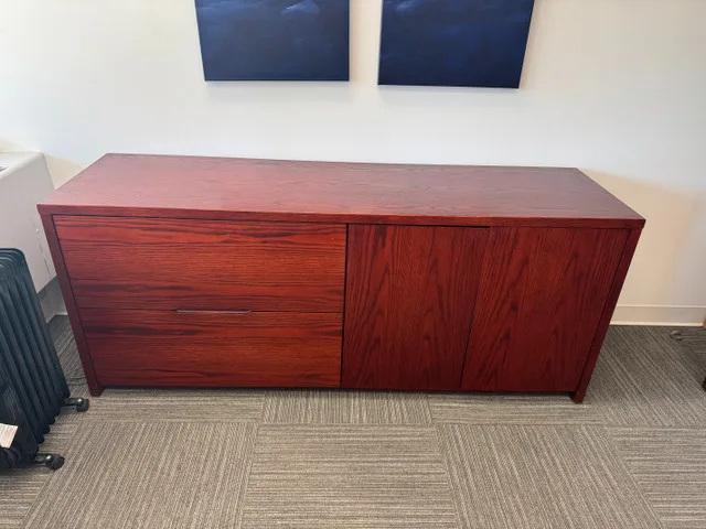 Solid Oak 2-Drawer Filing Cabinet with Shelves thumbnail