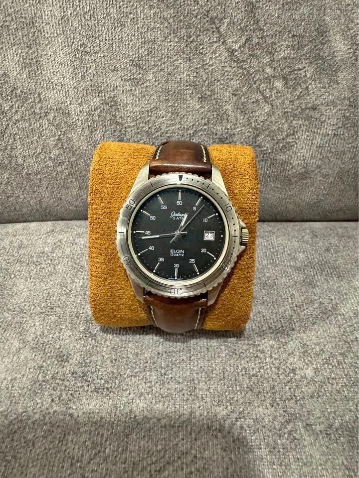 Vintage Elgin Galaxi 3 ATM Quartz Watch w/ Leather Strap