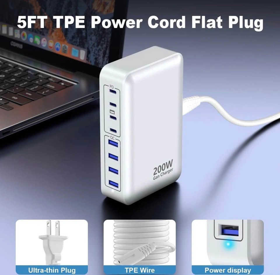 200W 8-Port GaN USB-C Fast Charging Station Hub - photo 3