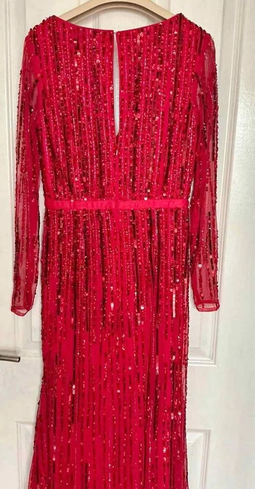 Monsoon Red Sequin Long Sleeve Evening Dress
