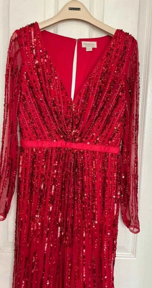 Monsoon Red Sequin Long Sleeve Evening Dress - photo 2